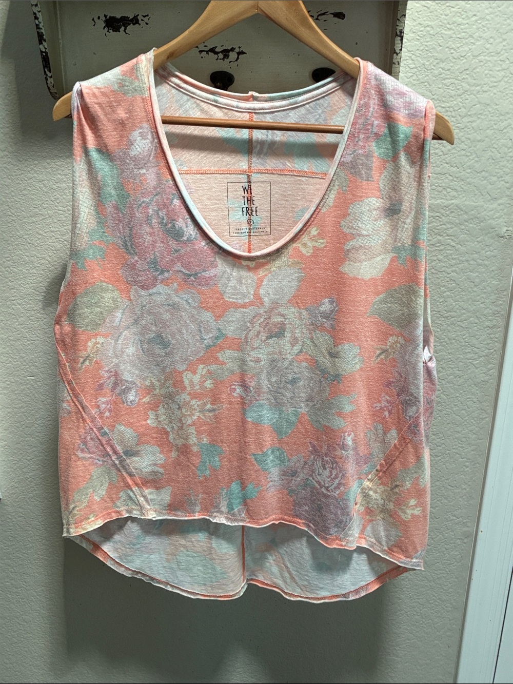 We The Free Coral and Mint Floral Scoop Tank